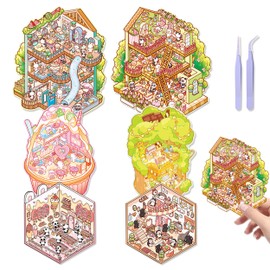 6 Sets DIY 3D House Stickers, 2 Sizes 3D Sticker Scene with Tweezers, Cartoon Miniature Scene Stickers Make Your Own Warm Home Cute Stickers Scrapbook Stickers Funny Sticker for Adults