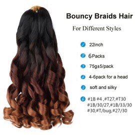 6Packs French Curl Braiding Hair Extension Crochet Braids Hair Extensions for Braiding (#1B/33/30, 22Inch (Pack of 6))