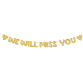 We Will Miss You Banner, Pre-Strung No DIY Glitter Bunting Banner Going Away Party Decorations for Office Work Farewell Goodbye Retirement Graduation Party Decorations Supplies (Gold)
