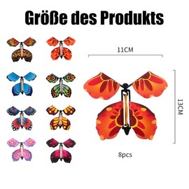 Pack of 8 Flying Butterflies, Magic Flying Butterflies Toy, Children's Birthday Surprise Gift, Rubber Bands Flying Butterfly for Wedding Decoration, Children's Birthday etc. (8 Colours)