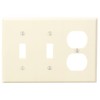 Leviton 86021 3-Gang 2-Toggle 1-Duplex Device Combination Wallplate, Standard Size, Thermoset, Device Mount, Ivory