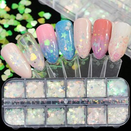 24 Grids Holographic Nail Sequins and 1 Pcs Nail Art Tweezers,Iridescent Mermaid Flakes Ultra-Thin Colorful Flakes Glitter Sticker,DIY Nail Art Face Body Eyes for Nail Art Decoration 