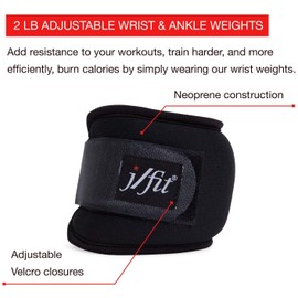 JFIT Adjustable Wrist Weights - Set of 2 - 2 LBs Each - Adjustable For a Convenient and Comfortable Fit -Fits Size Small / Medium