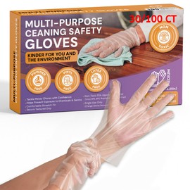 Protospheric Disposable Gloves - Stretch Poly Tough Cleaning Gloves - Non Latex - Clear Nitrile, Vinyl, Latex and Powder Free