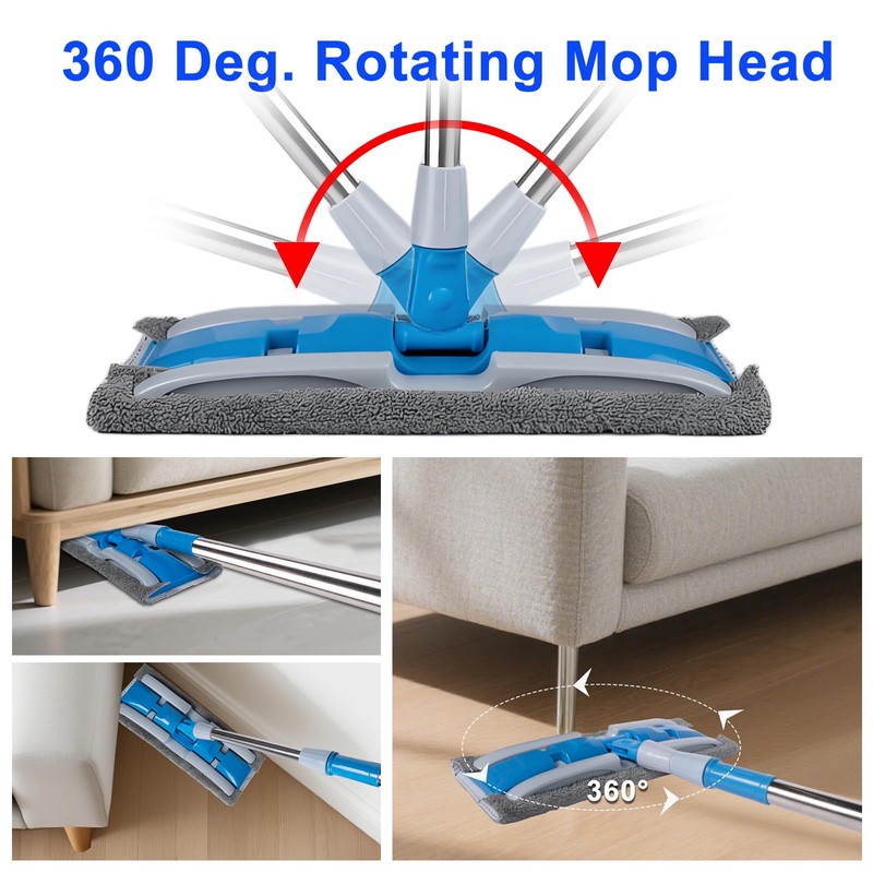 BITOPE Microfiber Dust Mop with Rotatable Flat Head, Professional Wet