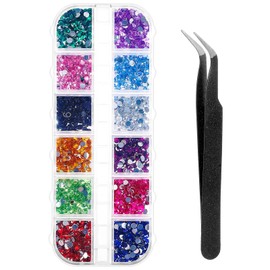 Yuanchu 2500 Pieces Rhinestones for Nails, 10 Colours Nail Glitter Sequins with Tweezers Nail Gemstones Nail Stones Nail Stickers with Crystals Nail Art Decoration for Face Nail Art