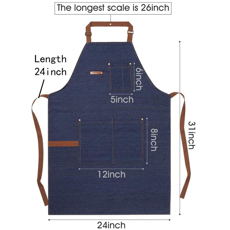 KPD Denim Apron with Pockets for Man and Woman, Blue