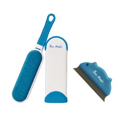 Fur Magic Reusable Pet Fur Remover Brush for Dogs Cats + Scraper Brush, Remove Hair from Furniture Clothes Sofa, Easy to Clean