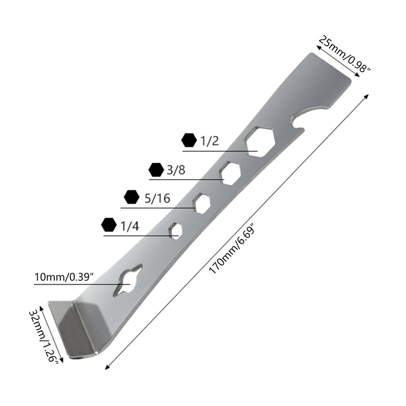 Stainless Steel Pry Bar Scraper 7inch Length with 1/4", 5/16”,