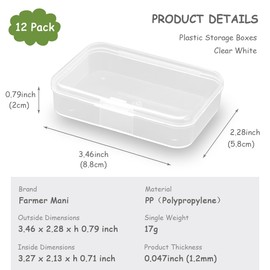 Farmer Mani 12Pcs Rectangular Mini Plastic Storage Containers (3.46 x 2.28 x 0.79 inch), Small Plastic Clear Beads Storage Containers Box for Beads, Small Items etc