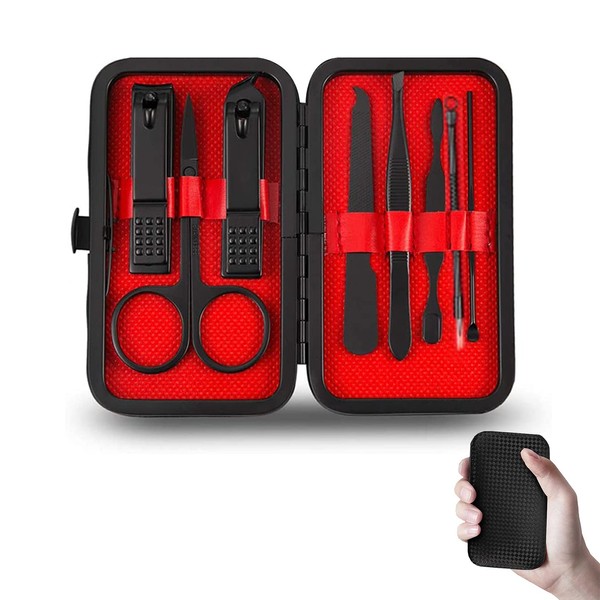 iZhuoKe Manicure Set, Luxury Manicure 8-in-1 Stainless Steel Professional Pedicure Set, Stainless Steel Care Tools with Black PU Leather Case for Travel and Home (Black)
