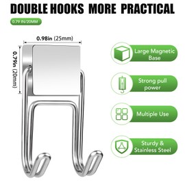 MIKEDE 6 Pcs Magnetic Hooks for Cruise Cabins, 40 lbs Heavy Duty Magnetic Hooks for Hanging, Strong Magnetic Double Hooks for Refrigerator Grill Toolbox Outdoor, Magnetic Hanger for Cruise Ships