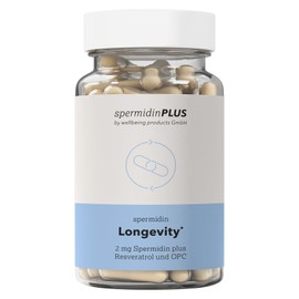 Spermidin Longevity Kapseln - 2 mg natürliches Spermidin | Spezialformel für Better Aging | Plus Melonenkonzentrat, Trans-Resveratrol und OPC | Apothekenqualität aus Österreich
