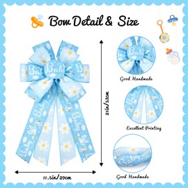 KOPHINYE Baby Shower Bows for Wreath Decoration, Gender Reveal Decorations Baby Blue Burlap Wreath Bows for Front Door, Tree Topper Indoor Outdoor