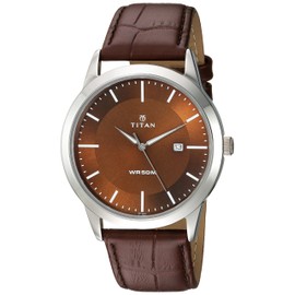 Titan Neo Workwear Mens Quartz Analog Watch - Brown Leather Strap - Brown Metal Face