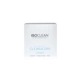 ISOCLEAN Face Towel - Box of 25 Make Up Remover Wipes, Disposable Towels Made with Soft Organic Cotton, Gentle On Sensitive Skin, Ideal for Facial Cleansing and Removing Cosmetic Residue