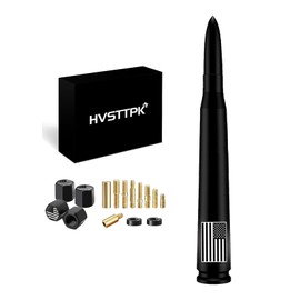 America Flag Car Bullet Antenna with Valve Stem Caps for GM Silverado 1500 2500 3500 HD Avalanche Ford F Series F150 F250 GMC Sierra 1500 2500 3500 Denali Heavy Truck Accessories (Black)- 7inch