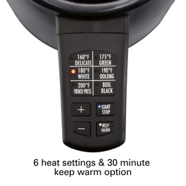 Hamilton Beach Temperature Control Electric Tea Kettle, Water Boiler & Heater, 1.7L, Cordless, LED Indicator, Auto-Shutoff, Keep Warm & Boil-Dry Protection, Black Stainless Steel (41027)