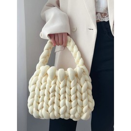 Bolso de mano tela hecho a mano de polieater tela para mujer, bolso de hombro de color sólido, Azul, Small