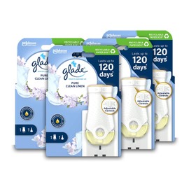 Glade Plug in Air Freshener Holder and Refill, Electric Scented Oil Room Air Freshener, Clean Linen, Pack of 4 Starter Kits, (4 x Holder and 4 x 20 ml Refill)
