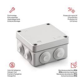 FAMATEL - IP55 Waterproof Box | Halogen Free | High Impact Resistant | 1/4 Turn Fastening Screws | Easy Assembly | Metric Cone | 100x100x55 | Gray