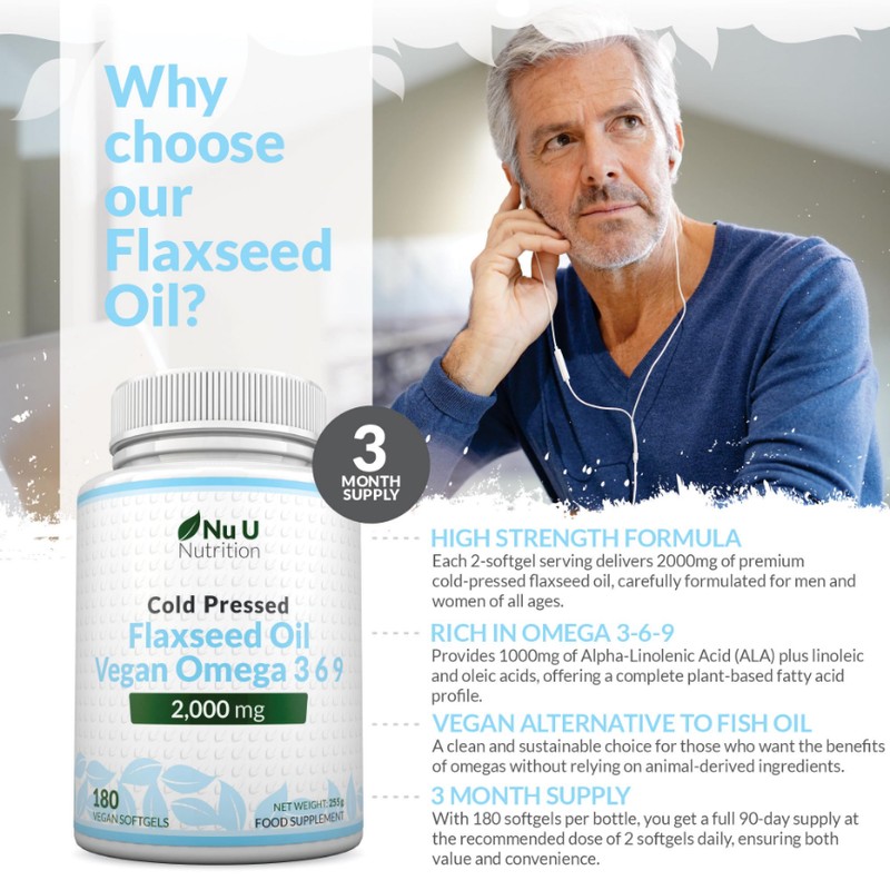 Vegan Flaxseed Oil 2000mg - 180 Softgel Capsules - Cold