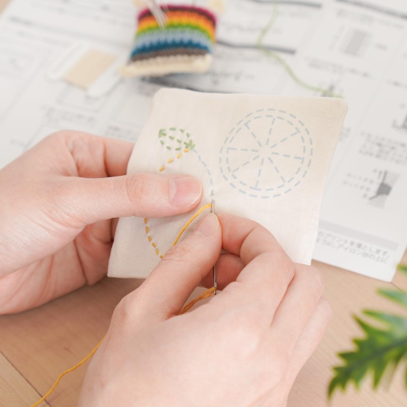 Hara Wool Sashiko Kit, Sashiko Set, 2. Lattice, Small Flowers