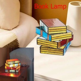 Unbranded Desk Lamps Small Book Lamp Vintage Resin Stained Stacked Books Lamp Nightlight