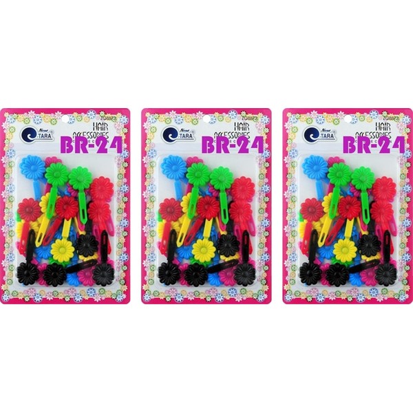 Tara Girls Self Hinge Plastic Bow Hair Barrettes Selection Pack Of 3 (BR24)