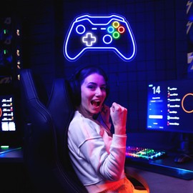 Gamer Neon Sign, Gaming Neon Sign for Gamer Room Decor, Adjust Brightness Gaming Lights for Wall, Gaming Decor for Boys Bedroom and Video Game Room