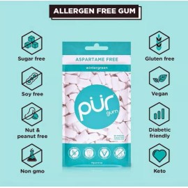 PUR Xylitol Chewing Gum WINTERGREEN (55 Pieces, 12 Pack) Sugarless Vegan Pure