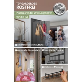 4smile Door Coat Rack for Hanging, Colour Black, Universal Door Hooks for German Doors, Sturdy Coat Hooks, Door Hooks, Easy to Assemble Door Hook Rail, Hook for Hanging