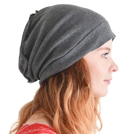 CHARM Mens Slouch Beanie Hat - Womens Organic Cotton Hipster Chemo Slouchy Cap Dark Gray