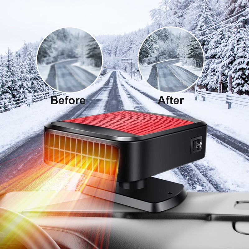 KINOWJI Portable Car Heater,12V 200W Fast Heating Defroster 2 in