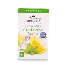 Ahmad Tea Cold Brew Lemon & Mint Green Iced Tea, 20 Foil Teabags (Pack Of 6)