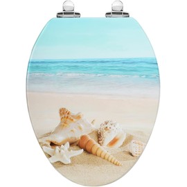 Angol Shiold Elongated Toilet Seat Molded Wood Toilet Seat with Quietly Close and Quick Release Hinges, Easy to Install also Easy to Clean (Elongated, Beach)