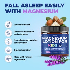 Magnesium Lotion for Kids - Relaxing Magnesium Cream with Lavender, Shea Butter, Aloe Vera - 100% Natural Ingredients (4 oz, Unscented)