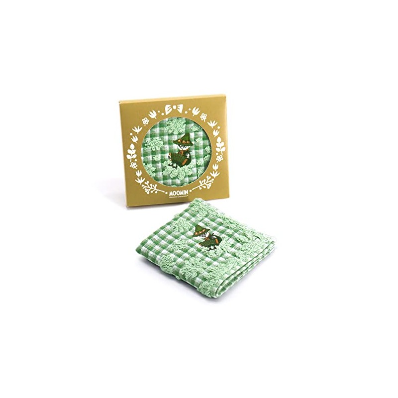 Moomin MOOMIN Checkered Flower Towel Handkerchief, Green, Packed in Packaging,