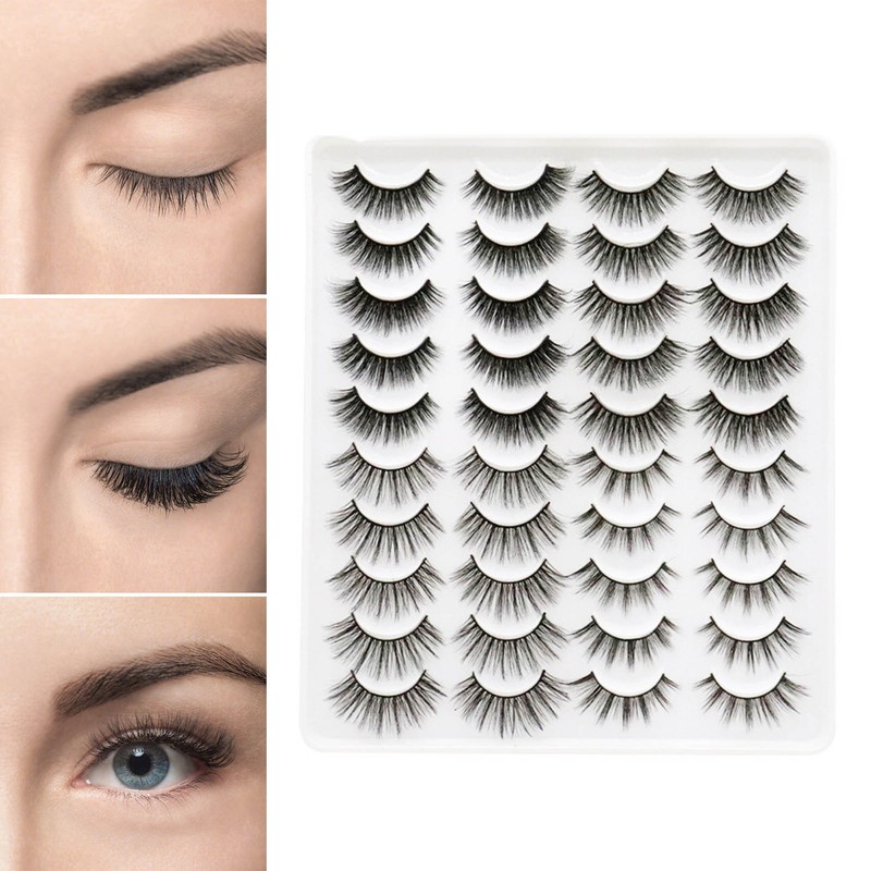 20 Pair Natural Eyelashes Fluffy Cross Fibre 3D False Eyelashes