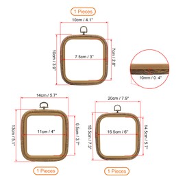 PATIKIL 3 Sizes Embroidery Hoops Set, 3 Pieces Imitated Wood Square Frame Cross Stitch Hoop Ring with Needle for Embroidery Art Craft Sewing Ornaments Hanging Decoration