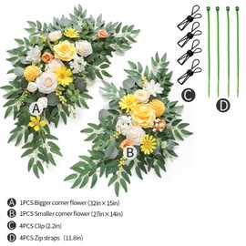 WEIERYUE Artificial Wedding Arch Flowers Kit(Pack of 2) for Wedding Arch, Bridal Shower, Ceremony and Reception Backdrop Decoration (Gentle Creamy Yellow)