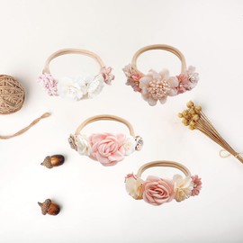 SJBAUTYO Pack of 3 Baby Girls Nylon Headbands Flower Elastic Hair Band Bows Hair Accessories for Newborn Toddlers