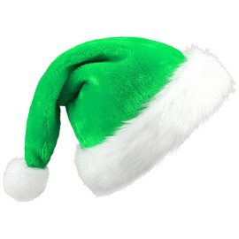 FUSHENMU Green Santa Hat for Adults,Plush Christmas Hat Velvet Santa Hat for Christmas New Year Holiday Party Decoration