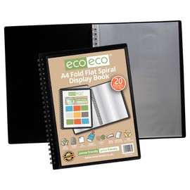 eco-eco A4 50% Recycled 20 Pocket Fold Flat Spiral Bound Display Book, eco133