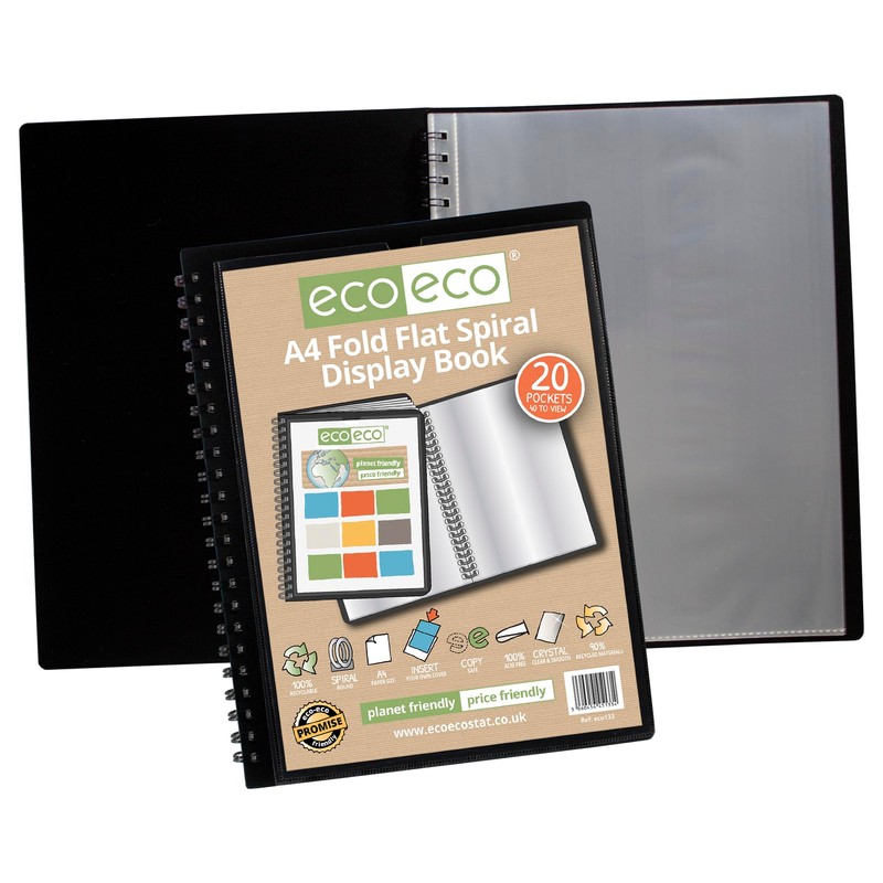 eco-eco A4 50% Recycled 20 Pocket Fold Flat Spiral Bound