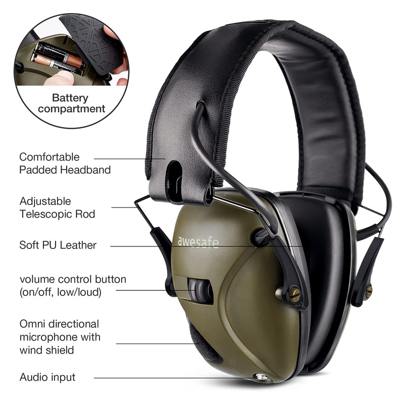 awesafe Soundproofing Earmuffs Soundproof/Sound Amplifier NRR 22 Ideal for Shooting