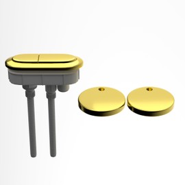 WinZo Toilet Oval Dual Flush Button with Toilet Seat Bolts Caps Replacement Kits,Glossy Gold
