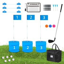JIIFO Golf Game with Club,Practice Golf with 3 Buckets, Outdoor Golf Gift for Family and Adults,Holes Golf Outdoor Game for Lawn,Yard,Camping,Park