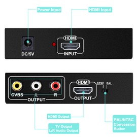 NEWCARE HDMI to RCA and HDMI Adapter Converter, 3RCA CVBS AV Composite Video Audio Adapter/Splitter, with PowerAdapter Support 1080P, PAL, NTSC, for HD TV, Older TV,Camera, Monitor, etc(Black)