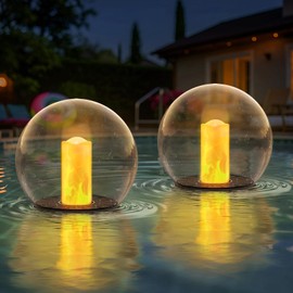 uuffoo 2-Pack 7.4x7.4 Solar Floating Pool Lights Ball Solar Powered That Float Candles Flickering Flame Lights Outdoor Water-Resistant IP66 for Pond Garden Party Swimming Decor